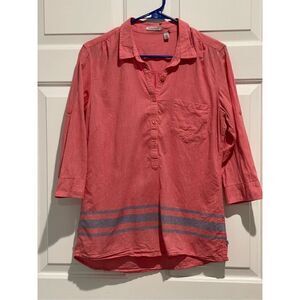 Toad&Co Quarter Sleeve Camp Cove Peasant Red With Blue Stripes Women’s Medium